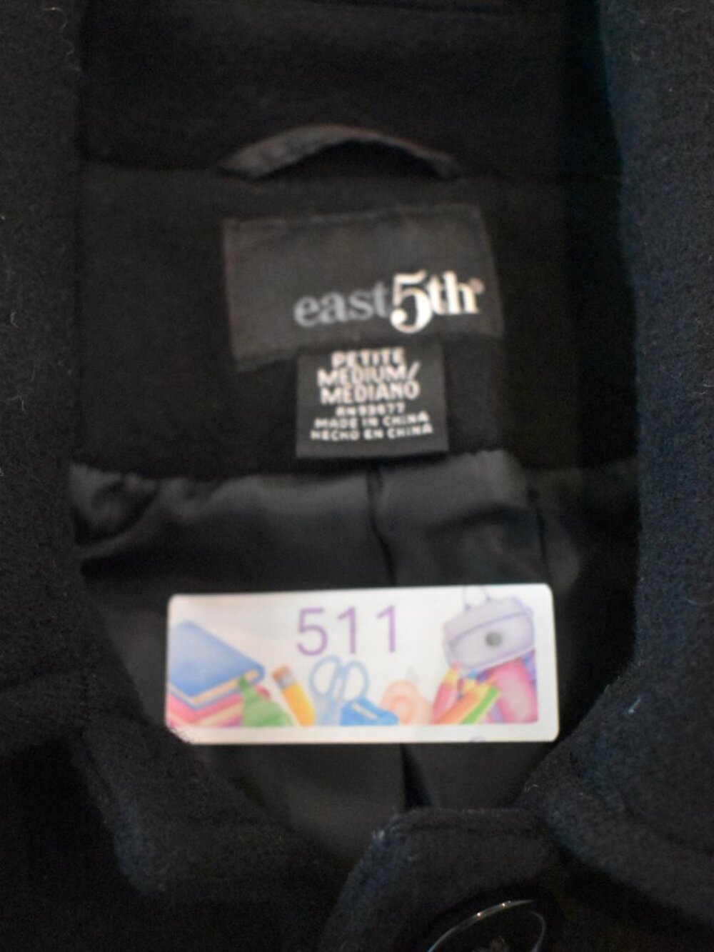 East 5th Women's Black Wool Blend Peacoat Jacket Petite Medium Classic Button - Picture 7 of 7